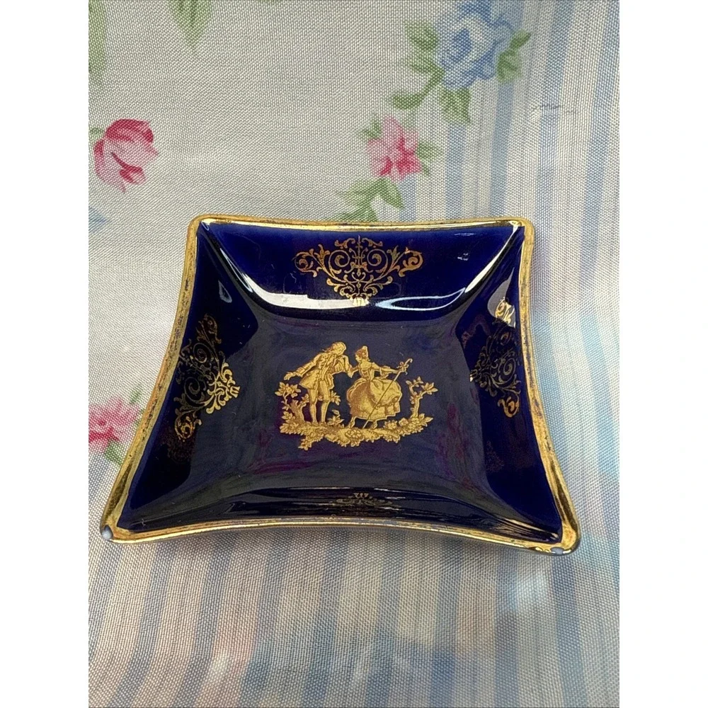 Limoges France Cobalt‎ Blue & Gold Porcelain Trinket Dish 3